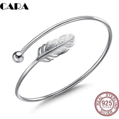 2019 New 3 styles Ladies fashion 925 sterling silver bangle bracelet Chic Silver feather bangle ladies stylish bracelet CARA0207