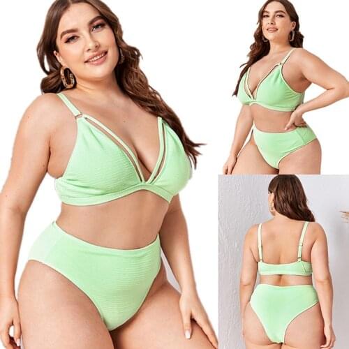 2021 New Ladies Swimwear Styles Europe And The United States Sexy Split Solid Color Plus Fat Big Size Bikini Hot Spring Swimsuit