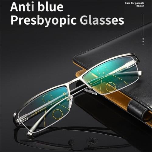 New Intelligent progressive reading glasses For Men Women Anti Blue Light Near and Far Dual-use Adjustment Half Frame Goggles