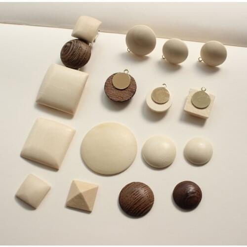 New arrived 40pcs/lot color print geometry rounds/square shape wood flatback beads diy jewelry earring/garment accessory