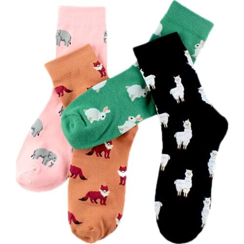 Peonflybrand Japan Harajuku Rabbit Cat Fox Animals Women Socks Kawaii Cute Women Cartoon Funny Socks Eu35-40