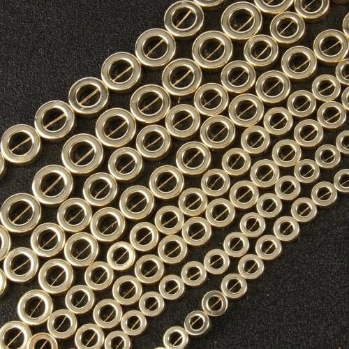 Wholesale 8/10/12/14mm Hollow Round Shape Gold Color Hematite Beads Loose Stone Beads For Jewelry Making DIY Bracelet Necklace