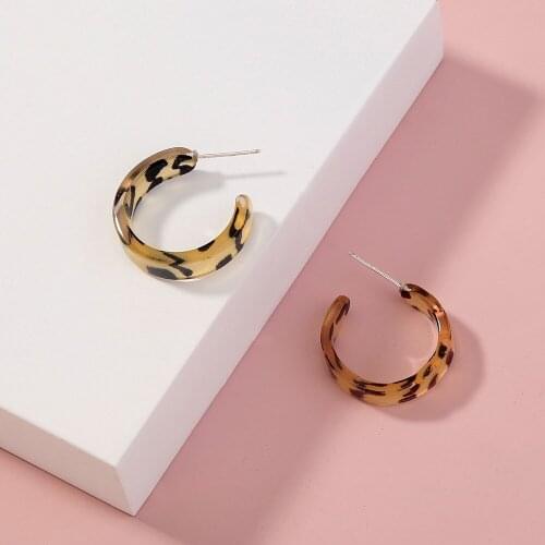 C-shaped Retro Leopard Print Geometric Acetate Earring for Women Girl Teen 2021 Trendy Jewelry Accessories Kolczyki Wholesale