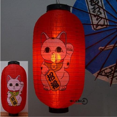 Red Color Japanese Style Silk Lantern Lucky Cat design Waterproof Paper Lamp Hanging Light Satin Bar Decor Pub House Decor