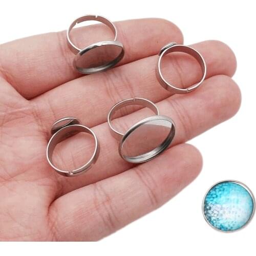 10pcs/Lot Stainless Steel Adjustable Ring Settings Blank Base Fit 6 8 10 12 20 25mm Glass Cabochons Buttons Accessories