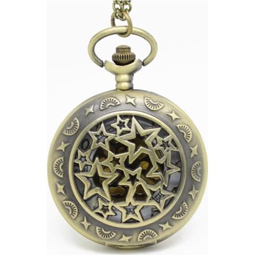 1022) Anqitue Style Retro Steampunk Stars Pocket Watch Necklace 12pcs/lot