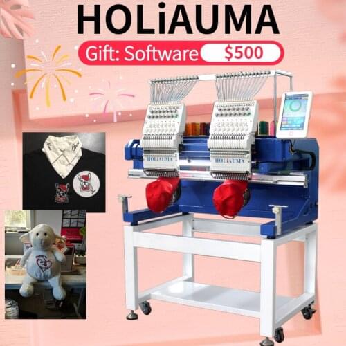 2 heads holiauma lace chenille computerized embroidery machine for flat, t-shirt towel 1200 rpm with 15 colors for sale