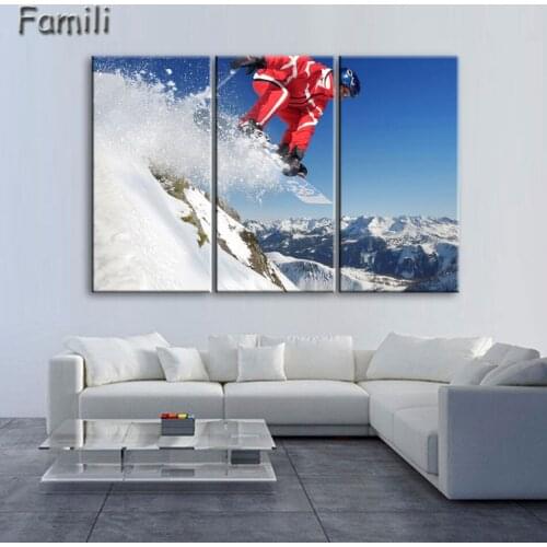 3 Panel Winter Sports Skiing Ski Silk Home Decorative Painting Canvas Posters Mountain Ski Jump Landscape Tourism Extreme Sports