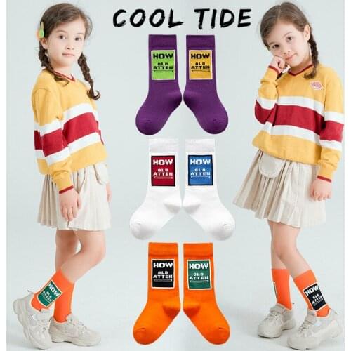 3 Pair/lot Kids Socks Cotton Embroidery Boys Socks Mid Screw Pactchwork Socks Fashion Letter for Spring and Autumn Student Socks