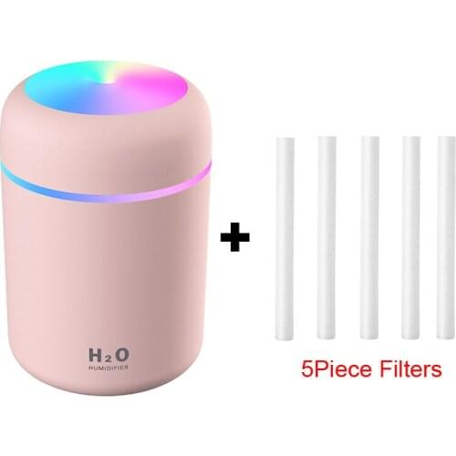 5Piece Filters USB Mini Dazzle Cup Humidifier Portable 300ml Air Humidifier Essential Oil Diffuser with Night Light Lamp
