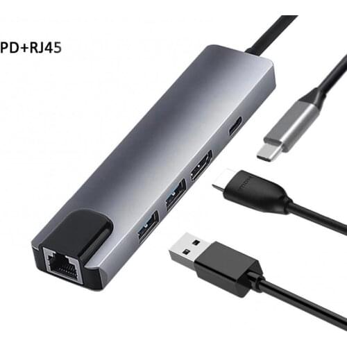 5-in-1 USB-C Hub with Ethernet Port 4K HDMI-compatible Output 2 USB3.0 Ports 65W PD Fast Charging for Macbook Type-C Devices