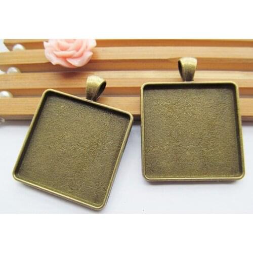 50pcs Antique Bronze/Antique Silver tone Base Setting Tray Bezel Pendant Charm/Finding,fit 30mm Square Cabochon/Cameo,DIY