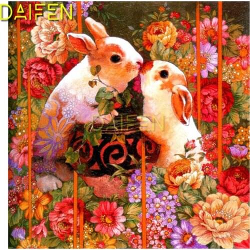 5D DIY Diamond painting rabbit Full Round Diamond embroidery Cross stitch flower Full Square Diamond mosaic rabbit and flower