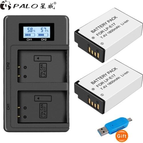 PALO LPE17 LP E17 LP-E17 Battery + LCD USB Dual Charger for Canon EOS 200D M3 M6 750D 760D T6i T6s 800D 8000D Kiss X8i Cameras