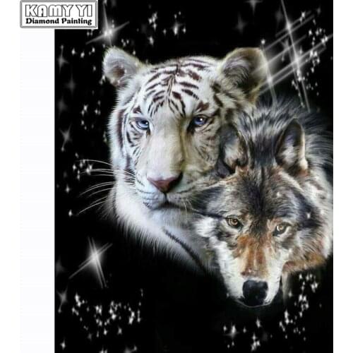 Needlework DIY 5D Diamond Painting Cross Stitch Kits Tiger&Wolf Full Round Mosaic Diamond Embroidery Home Decor Diamant Gifts