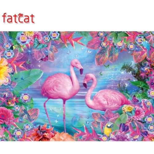 FATCAT 5d diy Diamond Painting Flamingo Diamond Embroidery animal Full Square Round Drill Mosaic stickers couple birds AE605