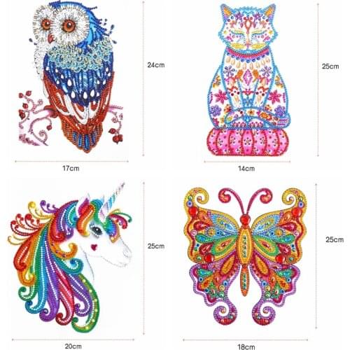 DIY Special Shaped Diamond Painting Animal Unicorn Owl Butterfly Cat Pattern Sticker Fridge Sticker Diamond Embroidery Decor