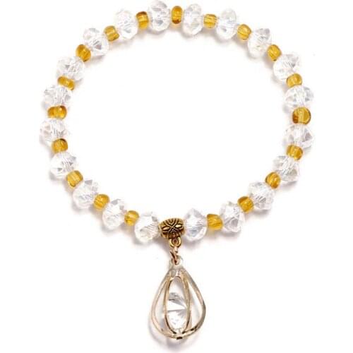 Fashion Women Crystal Bracelet Colorful Water Drop Pendant Rhinestone Beads Charms Elastic Bangle Wristbands Trendy Jewelry Gift