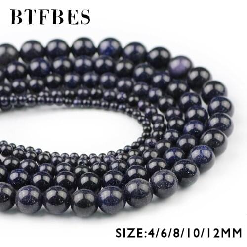 BTFBES Natural gravel Stone Blue sandstone Round beads 4/6/8/10/12MM Ball Loose beads Fit handmade Jewelry bracelet making DIY