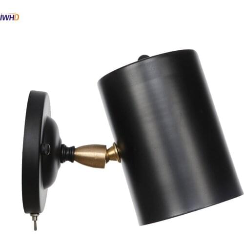 IWHD Mimi Black Metal Retro Wall Lights Home Lighting Bedroom Mirror Stair Light Switch Loft Industrial Vintage Wall Lamp LED