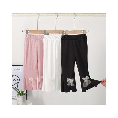 Baby Slim Slit Casual Pants 2021 Summer New Girls Korean Bowknot Mosquito Pants Baby Girls Cropped Pants Toddler Trousers 2-7Y