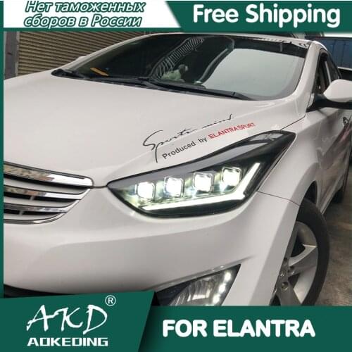 For Car Hyundai Elantra 2012-2016 Headlights DRL Day Running Light LED Bi Xenon Bulb Fog Lights Car Accessory Elantra Head Lamp