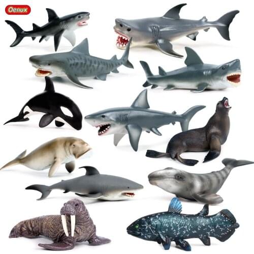 Oenux Sealife Animals Great White Shark Seal Walrus Killer Whale Model Action Figures Ocean Marine Aquarium Collection Kid Toys