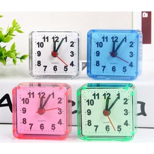 Alarm Clock Square Small Bed Compact Travel Clocks Mini Children Student Desk Bedside Desk Table Home Quartz Beep Cute Portable