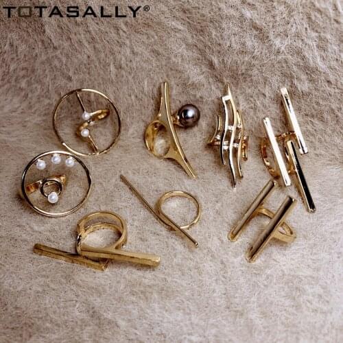 TOTASALLY Fashion Punk Finger Rings Collections Golden Alloy Chic Rings Sticks Circle Curve Top Ring Minimalist Jewelry Dropship