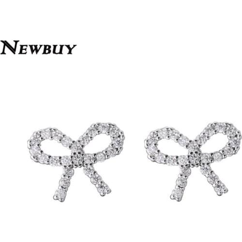 2020 Fashion Rose Gold Color Earrings For Women Girl Cute Bow Stud Earrings AAA+ CZ Jewelry Gift