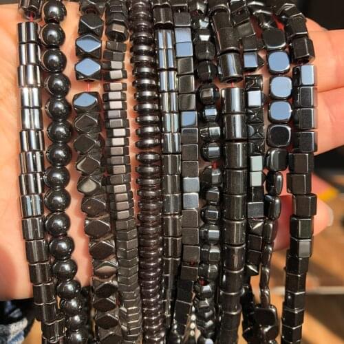 Natural Stone Black Hematite Square Heart Rectangle Column Round Loose Spacer Beads For Jewelry Making DIY Bracelet Necklace