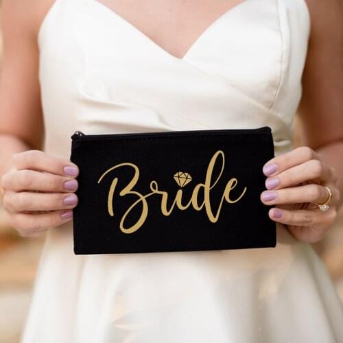 Bride Team Canvas Cosmetic Bag Bachelorette Party Gift Kawaii Zipper Pouch Jewelry Organizer Make Up Bag Wedding Lipstick Bags