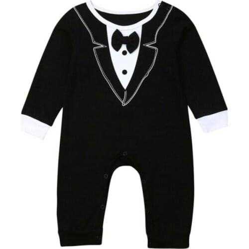New 2020 Infant Newborn Baby Boy Gentlemen Bowtie Long Sleeve Romper Bodysuit Outfits Clothes