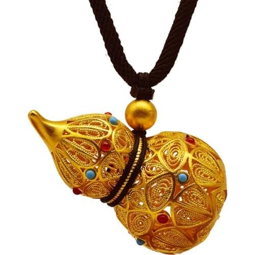 18k gold real gold gourd Necklace For Women Men Pendant luxury Jewelry Choker Bijoux Collier Femme luxury birthday gifts