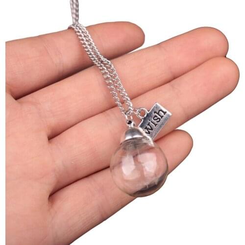Fashion Wish Sign Glass Ball Bulb Dandelion Pendant Chain Necklace Women Jewelry Gift