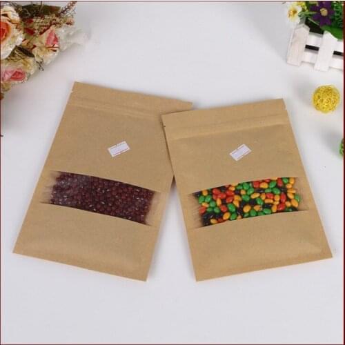 16*26cm 10pcs Kraft Paper Ziplock Window Bag For Gifts/tea/candy/jewelry/bread Packaging Paper Food Bag Diy Jewelry Pack Display