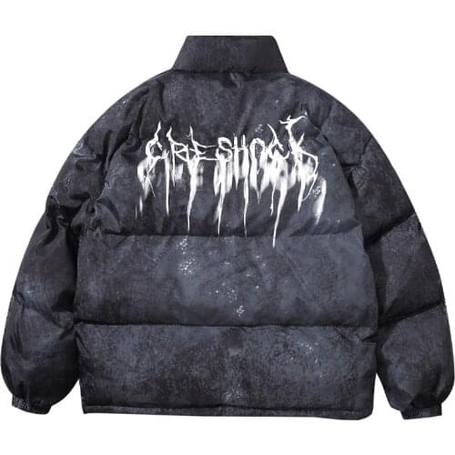 High Street Oversize Padded Parkas Jacket Men Tie Dye Graffiti Thick Jackets Cotton Harajuku Winter Warm Coat Couple Streerwear