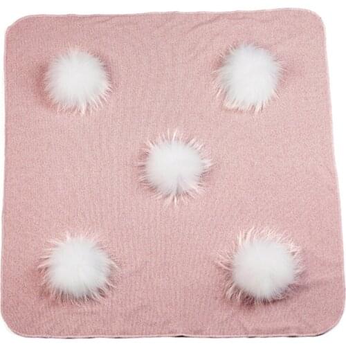 Newborn Swaddle Autumn and Winter Baby Blankets Solid Color Cotton Quilt Bath Wrap Sleeping Blanket for Kids with Fur Pompom
