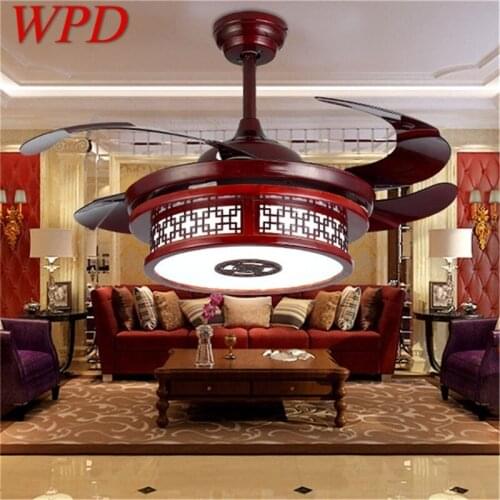WPD Ceiling Fan Light Invisible Lamp Remote Control Red Modern Creative For Home Dining Room Bedroom Restaurant