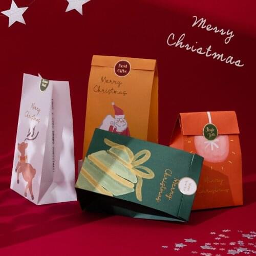 Christmas Children Gift Bag with Sticker Candy Apple Bag Packaging Paper Box New Year Gift Gift Box Tote Paper Bag