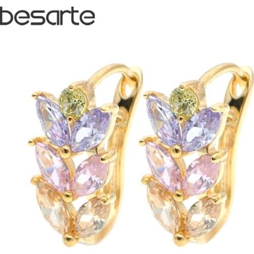 Cristal Leaf Earrings Women Gold Hoop Earings Bijoux Femme Orecchini Donna Aros Oorringen Joyas Oorbellen Kupe Kolczyki E0411