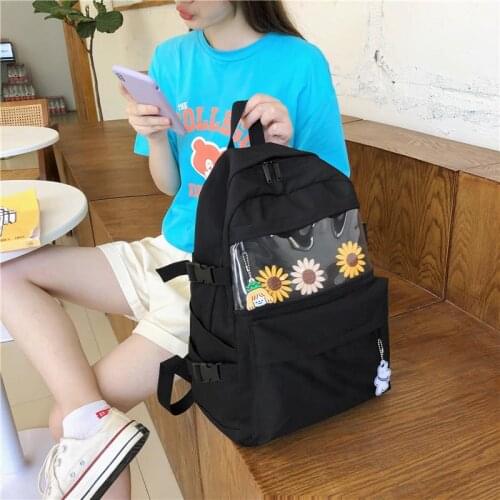 Campus School Bag Women Backpack Solid Color Nylon Waterproof for Teenage Girls Casual Simple Style Backpack Female Feminina Bag
