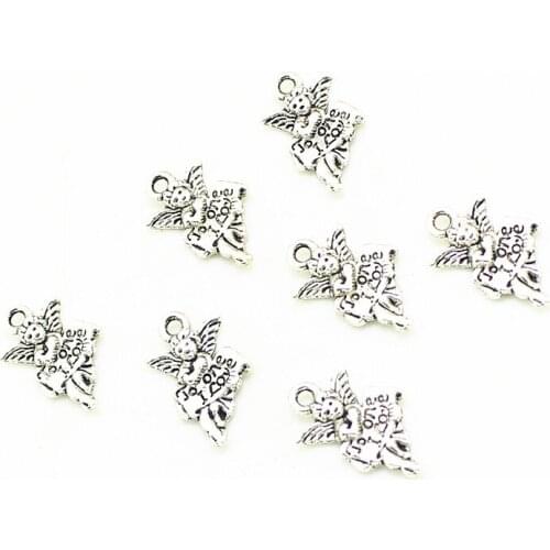Sweet Bell Free Shipping 60pcs/lot 10*19mm antique Color Engrave letters mini angel charms D1017