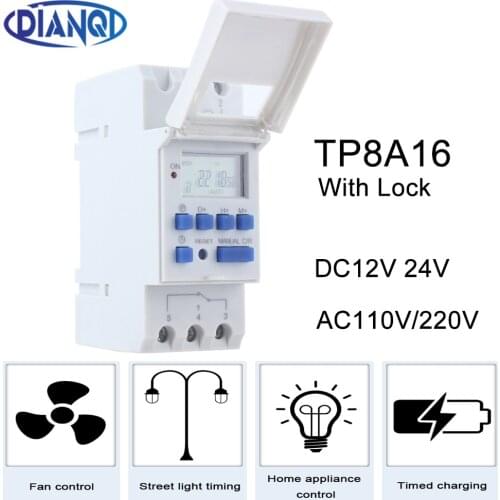 Tp8a16 Timer switch din rail digital weekly programmable electronic microcomputer time switch 220V 110V 30A 12V bell ring relay