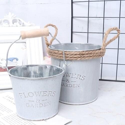 Pastoral Style Ornaments Craft Vase Desktop Garden Flower Bucket Iron Countryside Vintage Decoration Craft for Home Room Office