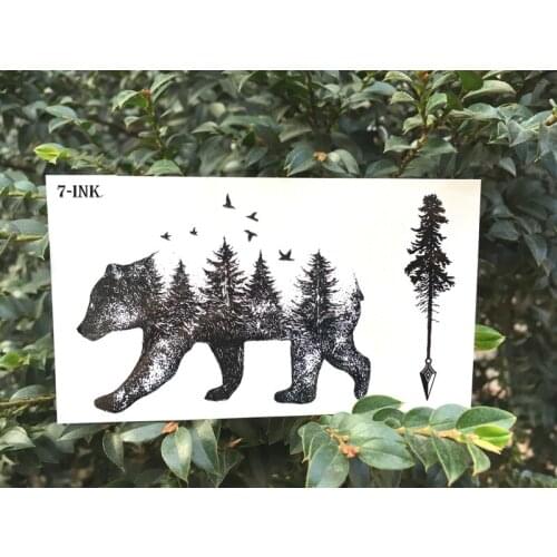 Waterproof Temporary Tattoos Siberia forest bear tree arrow bird tatoo Water Transfer fake flash tattoo for women men