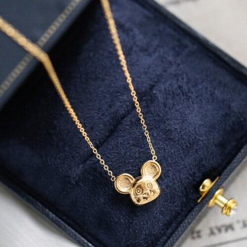 YUN RUO 18 K Gold Plated Unique Small Mouse Pendant Necklace Woman Fashion Titanium Steel Jewelry Gift Never Fade Hypoallergenic