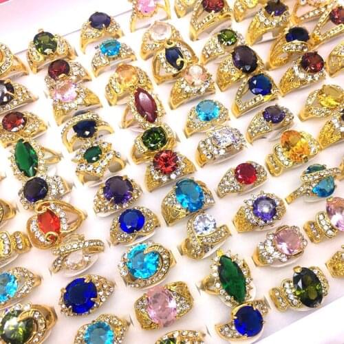 MixMax 20pcs/Lot Womens Rings Gold Plated Hand Inlay Rhinestone Zircon Stone Luxurious Party Jewelry Wholesale Variety of Style