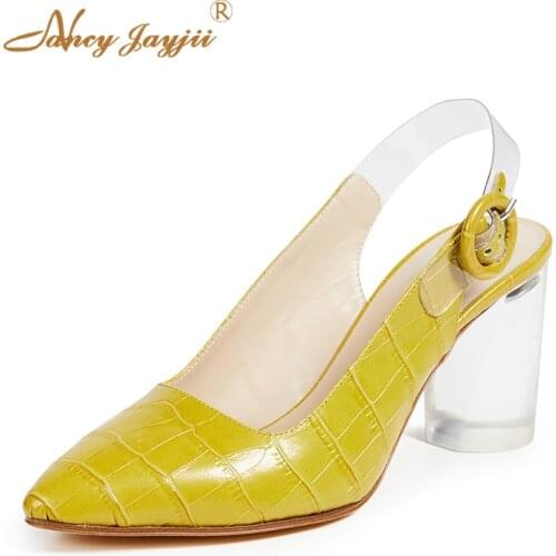 Transparent Straps Yellow Black Stone-effect Sierra Women Pumps Fashion Party Office Autumn Slingbacks Round Heels PVC Sexy 38