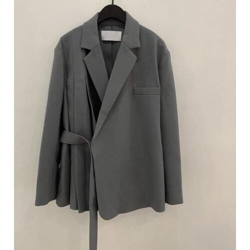 Spring autumn fashion England style pleated design ins popular blazer female professional outerwear with belt jackets F1160